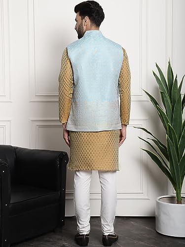 Image of SOJANYA (Since 1958 Men's Jacquard Silk Kurta and Pyjama with Nehru Jacket