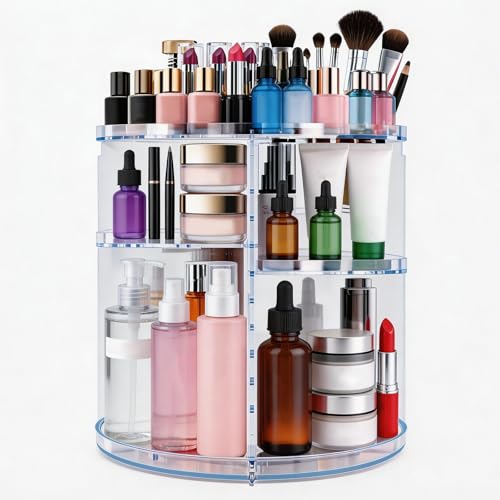 Zatix​bu Organizador de Maquillaje Giratorio 360º, Gran Capacidad Organizador Perfumes con 6 Niveles Ajustables, Rotación Transparente Makeup Organizer para Cosmeticos Perfumes Pintalabios y Brochas