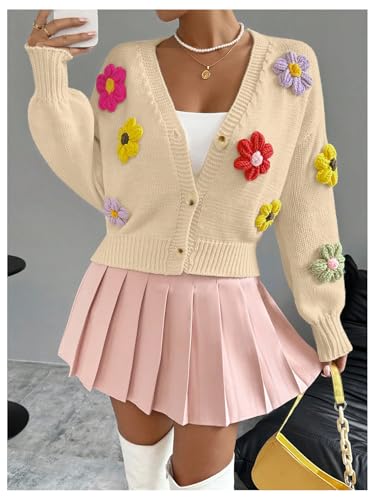Image of SHENHE Women's Button Down Flower Cardigan V Neck Open Front Knit Crop Cardigan Sweater