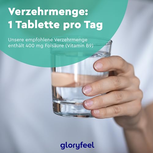 Folsäure - 400 Tabletten (13 Monate) - 400µg reine Folsäure pro Tablette - SCHWANGERSCHAFT & IMMUNSYSTEM* - 100% vegan, laborgeprüft und ohne Zusätze in Deutschland hergestellt