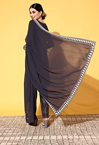 Image of LYMI LABEL Kurta Set For Women - Georgette Chikankari Sequence Straight Kurta With Bottom Set with Matching Dupatta for Ethnic, Fusion Wear
