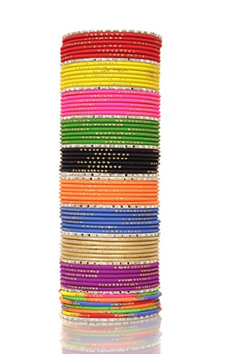 Sanara Indian Bollywood Multi Color Plain Bangle Box For Women & Girls Wedding Wear 72 Pcs Bangles Bracelet Churi Set Jewellery (Big, 2.8) #TOP5