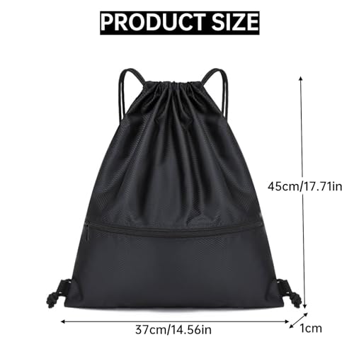 JALEVID Turnbeutel mit Reißverschluß Kordelzug, Drawstring Rucksack Sporttaschen Schwarz Sportbeutel für Herren Damen für Sport Reisen Schule Urlaub Reisen Wandern