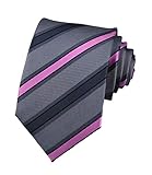 Kihatwin Mens Fashion Style Grey Pink Stripe Silk Tie Necktie Pretty Birthday Gift Online