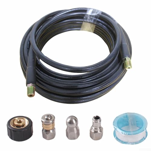 Kit de jet d'égout de 15 m, avec buse rotative, tuyau de nettoyage de vidange haute pression pour nettoyeur haute pression, tuyau d'eau flexible en PVC pour nettoyer les canalisations bloquées