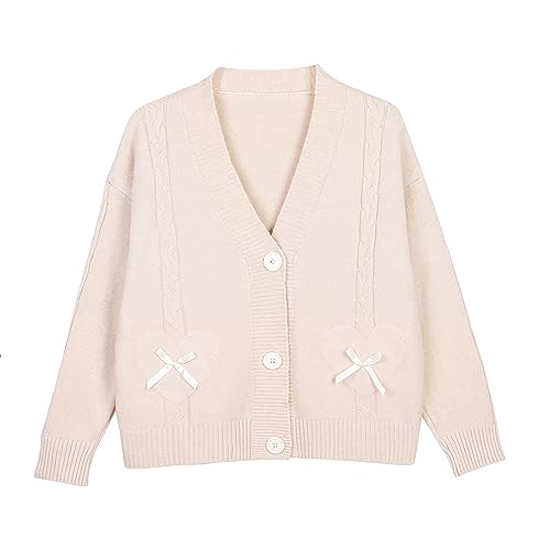 Aisybb Japan Harajuku Kawaii Pink Knitted Cardigan Women'S V-Neck Sweater Cute Bow Heart Korean Jk School Uniform Jacket thumb #4