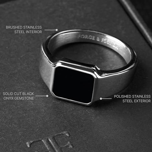 Forge & Foundry Men's Stainless Steel and Onyx Gemstone Signet Ring | The Gentleman's Ring |18K Gold Plated or Polished Stainless Steel3