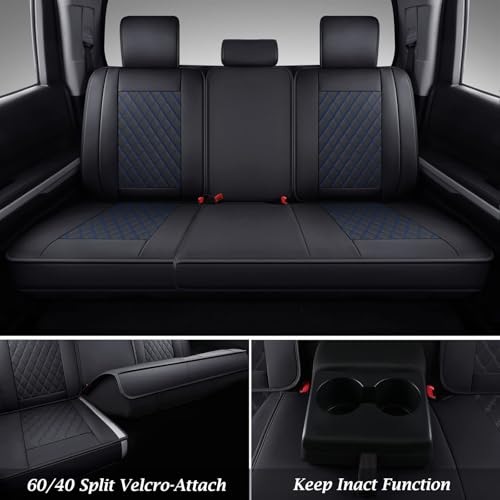Image of Coverado Toyota Tundra Seat Covers, Leather Car Seat Covers Full Set Automotive Seat Covers Protector Compatible with 2007-2021 Toyota Tundra Crew /Crewmax /Extended /Double Cab(Blue)