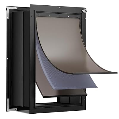 Tiylibe 3-Flap XL Dog Door for Wall, All Aluminum Extra Large Doggy Door for Wall, Heavy Duty Pet Door with Lock, Energy Efficient, Telescoping Tunnel for Interior & Exterior Wall, Pet Up to 220LB
