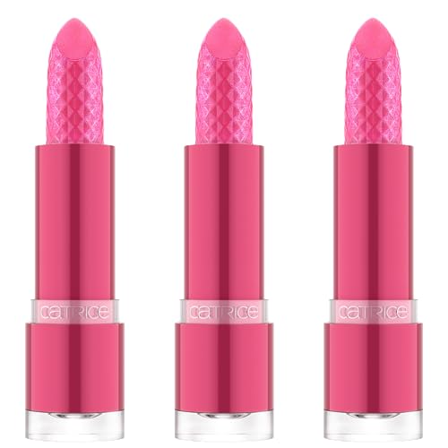 Catrice Glitter Glam Glow Lip Balm, Lippenstift, Nr. 010, Pink, feuchtigkeitsspendend, pflegend, farbanpassend, vegan, ohne Parabene, ohne Mikroplastikpartikel, Nanopartikel frei, 3er Pack (3x3.2g)