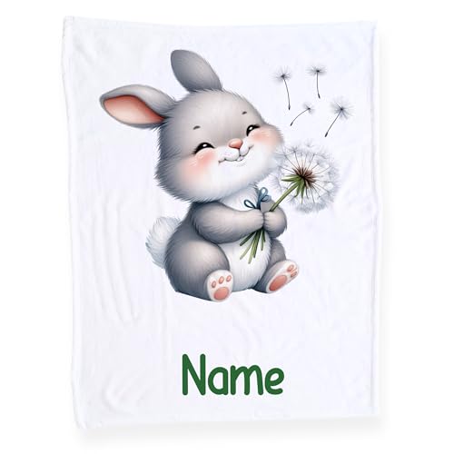 GRAZDesign Babydecke mit Namen, Weiche Kuscheldecke mit Hase,...