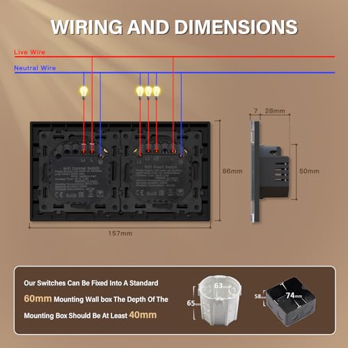 BSEED WIFI 3 Fach 1 Weg Lichtschalter mit Smart Dimmer Compatibel mit Google Home und Alexa Neutrale Leitung Benötigt, Grau