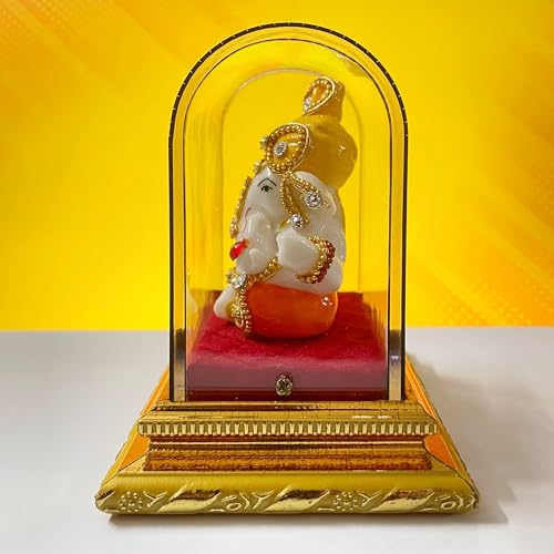Image of Home Decor | Action Ganesha Idol In Glass Box | Ganpati Car Dashboard |Ganpati Idol Showpiece | Ganpati Idol Car Dashboard | Gifting Ideas | Height 11.5 Cm ; Length 8.5 Cm ; Width 6.5 Cm