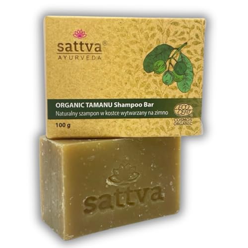 Champú orgánico Bar con aceite de tamanu – 100 g – Hecho a mano, sin plástico, certificado ECOCERT COSMOS ORGANIC, ingredientes 100% naturales, para cuero cabelludo seco y sensible, vegano, cero
