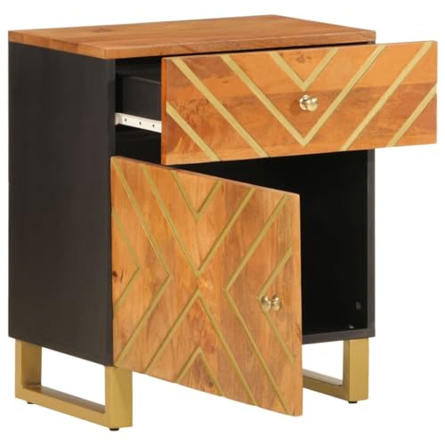 Table de chevet manguier marron noir 50x33x60 meuble de rangement chambre table d'appoint