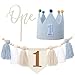 Baby First Birthday Party Decorations Blue High Chair Banner Crown Cake Topper First Birthday Party Decorations
