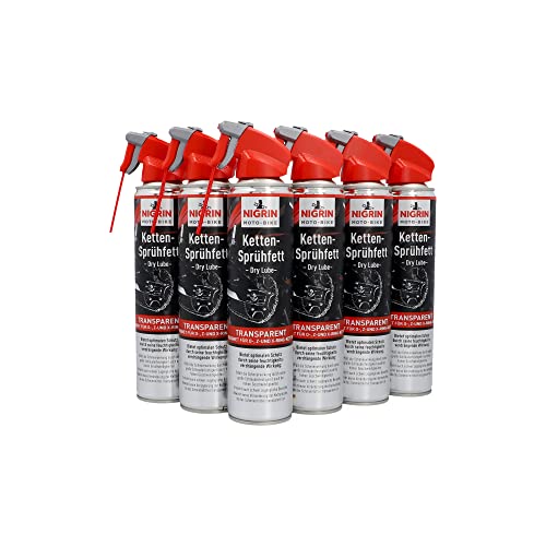 NIGRIN MOTO-BIKE Dry Lube Ketten-Sprühfett für Motorrad, 6 x 400 ml, geeignet für O-, Z- und X-Ring-Ketten, Korrosionsschutz, Mehfarbig