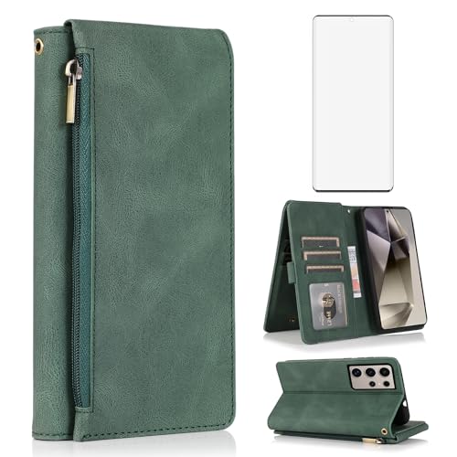Coque luxe Samsung S24 Ultra en cuir premium avec rabat et verre de protection