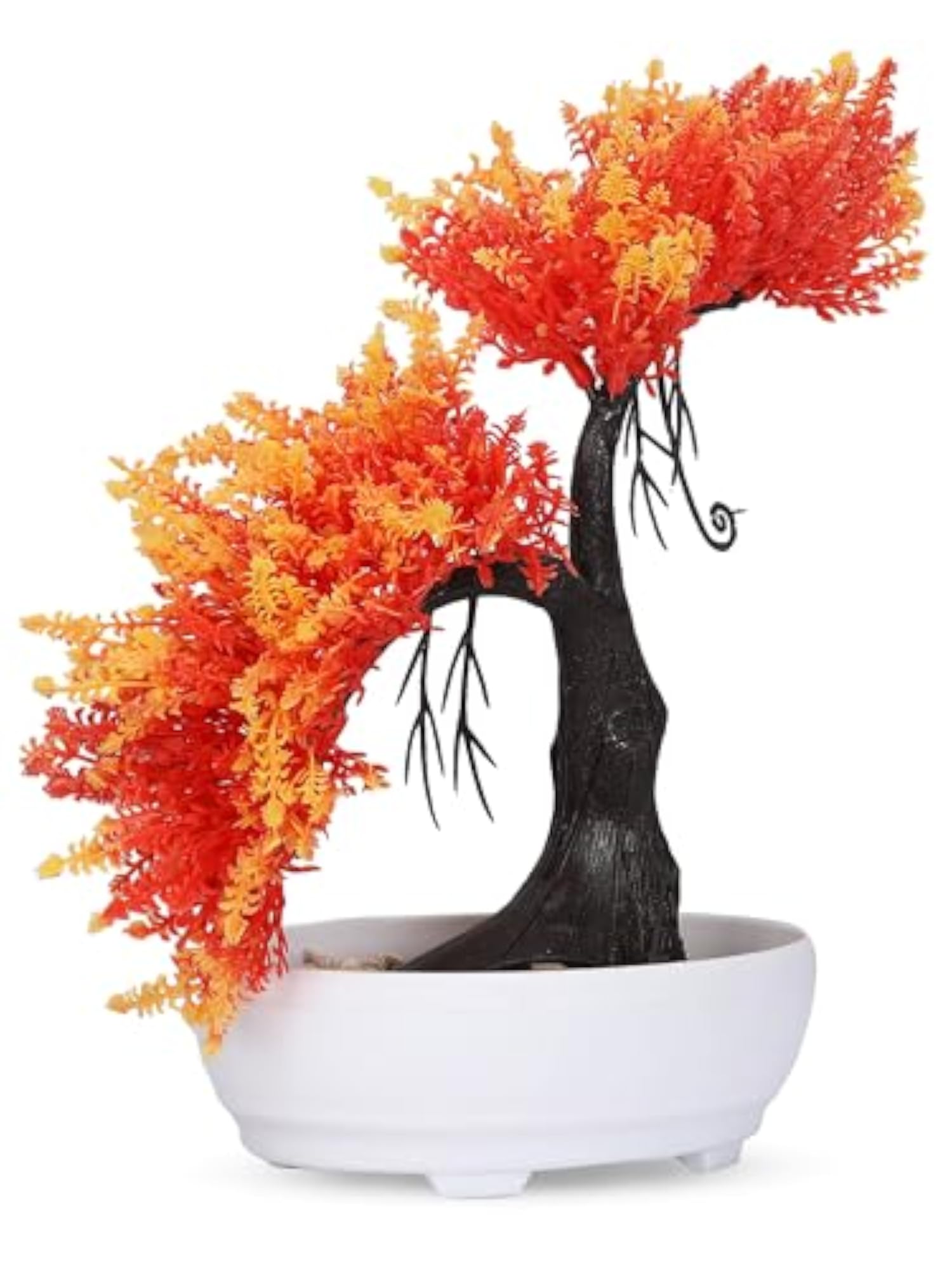 Artificial Twin Branch Bonsai Tree with Orange Leaves
