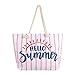 RIAH FASHION Large Reusable Eco Shopper Beach Tote - Canvas Fabric Travel Shoulder Bag Plaid Stripe (Hello Summer - Pink)