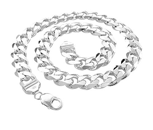 TreasureBay Collar de cadena de plata gruesa gruesa para hombre, collares de plata italiana de 12 mm, cadena cubana pesada de plata 925 para hombre, cadena de plata de motociclista, Plata