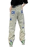 ORANDESIGNE Jeanshosen Herren Hose mit Weitem Bein Jeans Casual Relaxed Fit Jeanshose Denim Hosen Baggy Hip Hop Jeans Vintage Ausgestellte Jeans Straight Leg Streetwear Q Blau XL
