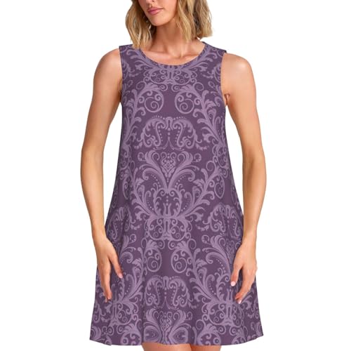 Robe d'été sans manches imprimé violet parfaite pour la plage et les vacances