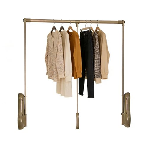 Barra For Armario Desplegable, For con Elevación Ajustable, Percha De Tela Extensible Aleación Aluminio, Retorno Suave, Carga 20 Kg, For Colgar Ropa(Khaki,510-650mm)