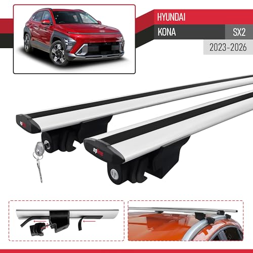 Barras transversales para Hyundai Kona 2023-2026 de aluminio gris portaequipajes tipo hook 5