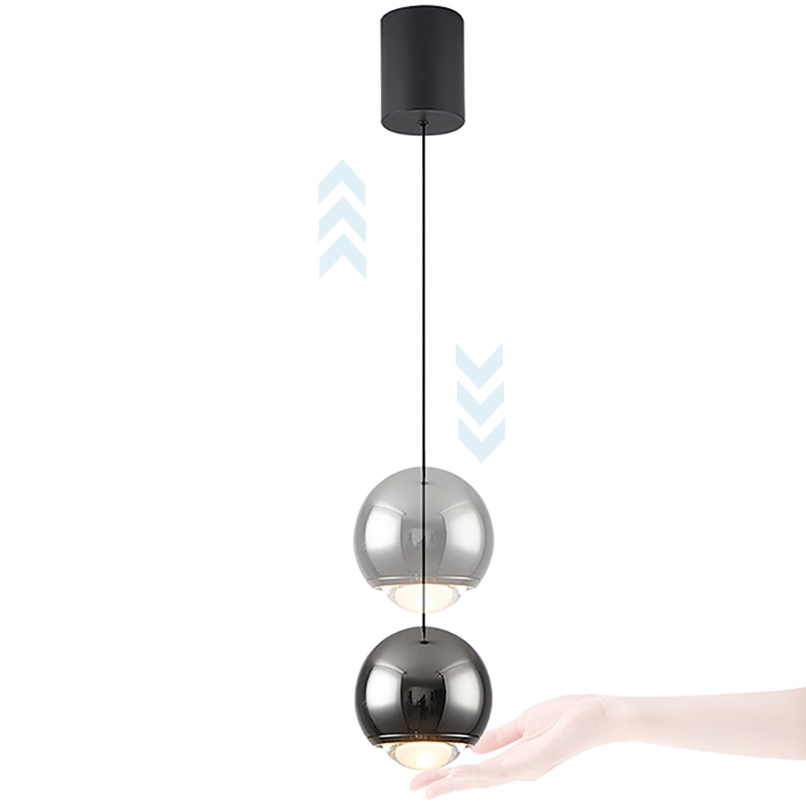 Creative Lifting Lighting Touch Switch Dimming Pendant Light Bedroom Rise and Fall Mini Adjustable Hanging Lights Dining Room Aluminium Art Deco Chandeliers LED Bulb Included Warm Light Pearl Black โ image 1