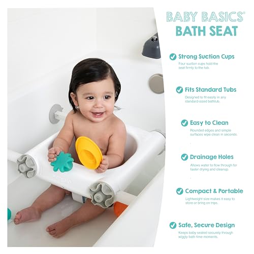 Image of Regalo Baby Basics Baby Bath Seat with Suction Cups, Sit-Up Bath Support for Infants, Secure Baby Bath Chair for Bathtub, Easy Clean with Drain Holes, Fits Standard Tubs, White