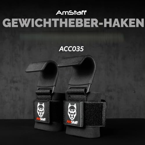 AmStaff Fitness Gewichte-Hebehaken (Paar, Schwarz) – Gym-Handgelenksschlaufen mit Stahlhaken für Gewichtheben, Pull-ups, Deadlifts, Krafttraining und Fitness-Workouts