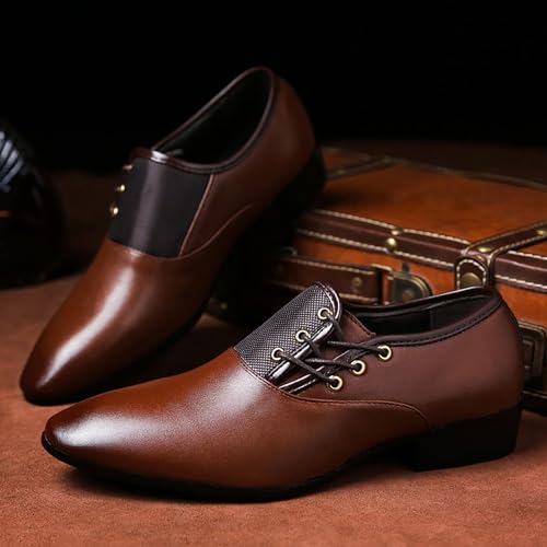 Men's Slip on Pointed Toe Oxford Shoes,Fashion Patent Leather Lace-up Decoration Formal Business Office Derby Dress Shoes Casual Comfy Non-Slip Flat Oxfords2