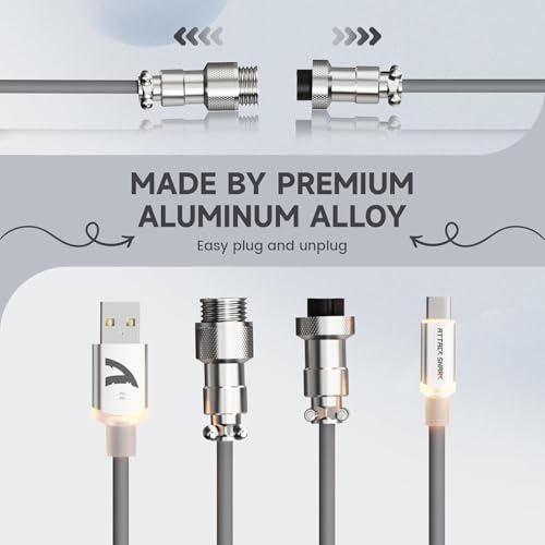 Image of ATTACK SHARK C01 Ultra Coiled USB C Cable Double Sleeved with RGB Light Plug,Detachable Metal Aviator,Type-C to USB-A Mechanical Gaming Keyboard Cable for Win Mac PS4 Xbox Switch Printer Tablet(Gray)