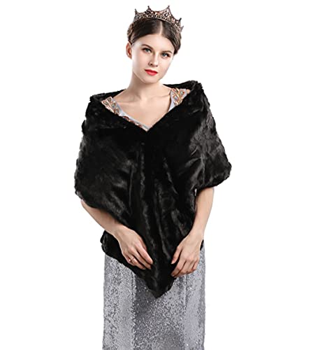 Jovono Women's Wedding Fur Shawl and Wraps Bridal Fur Stoles with Rhinestone Brooch for Bride and Bridesmaids3