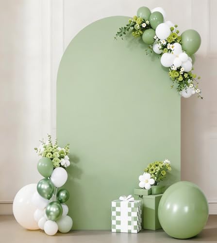 JKDMJF 7.2 FT Sage Green Arch Backdrop Cover Spandex Fitted Arched Backdrops Stand Covers for Wedding Reception Birthday Party Baby Shower Arch Backdrop Decor
