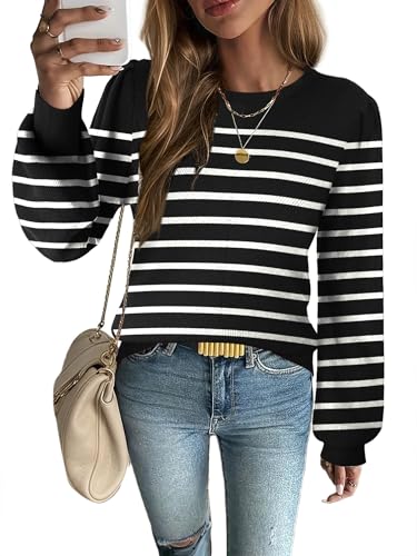Image of Zeagoo Womens Sweaters Fall 2026 Dressy Casual Long Sleeve Shirts Ribbed Knit Winter Outfits Puff Pullover Jumper Tops