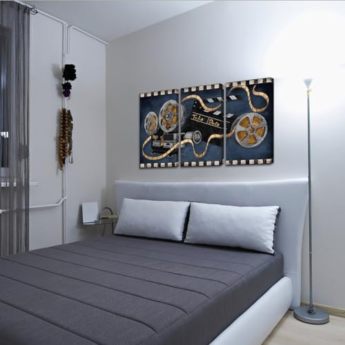 Image of RyounoArt Home Movie Theater Wall Decor Cinema Movie Film Painting Pictures Family Entertainment Media Room Canvas Wall Art Ready to Hang