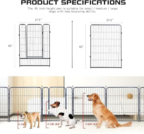 Image of Dog Playpen,32 /40 /45 Inch Height in Heavy Duty, Folding Indoor Outdoor Anti-Rust Dog Exercise Fence, Portable Pet Playpen with Door for Large Medium Small Dogs and Pet (8 Panels, 45 Inch) Silver