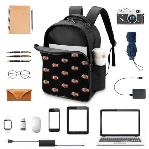 Steak Meat Food Funny 16 Inch Backpack for Men Women Casual Daypack with 2 Compartment for Travel Work3