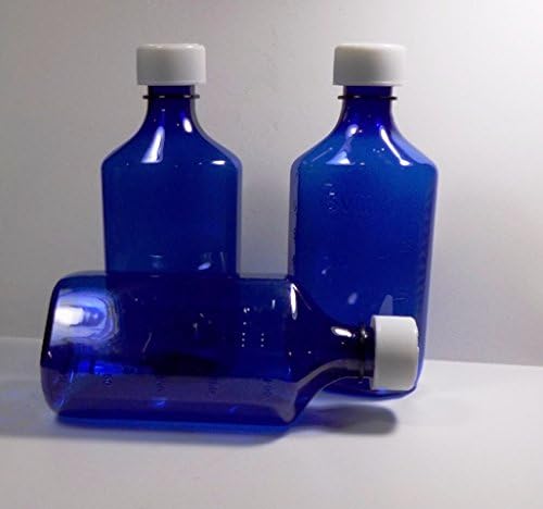 Magnetic Water Technology Botellas de medicina de plástico ovaladas graduadas de 4 onzas, azul cobalto con tapas, paquete de 10 productos de grado