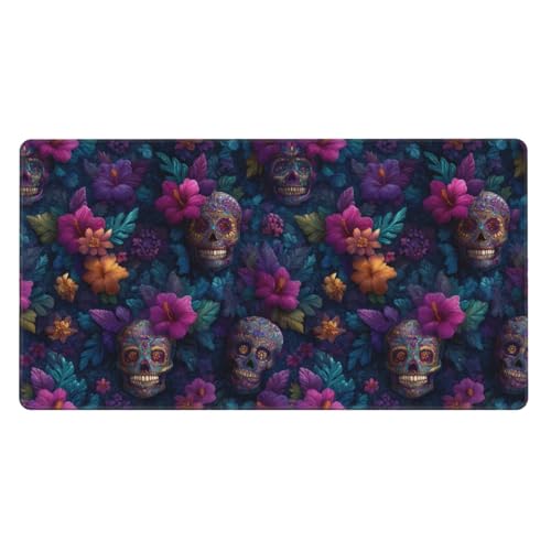 Tapis de bureau avec bords cousus pour setup gaming floral violet