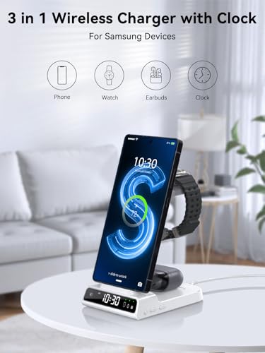 Image of Wireless Charger for Samsung S25 with Clock 3 in 1 Android Charging Station
