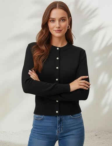 Image of Women's Casual Slim Fit Cardigan Sweaters Long Sleeve Button Down Lightweight Waist Length