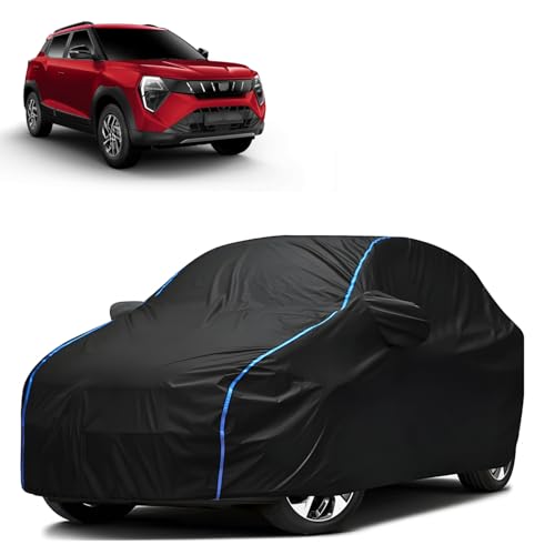 Image of Kerwa Car Body Cover Waterproof Compatible with Mahindra XUV 3XO | Scratch Proof, Anti-Dust, UV Protection with Windproof Buckle Strap and Mirror Pockets, Bottom Elastic Fitted-Black