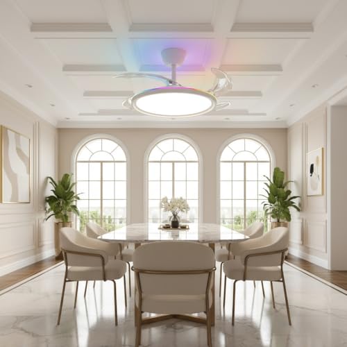 Image of oltao Zyro UltraSlim Retractable Ceiling Fan with RGB Ceiling Glow & 3-Color LED Panel Light, Summer /Winter Mode, Remote Control, 42 Inch Sweep (2026 Model)