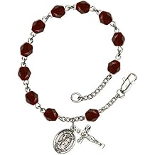 Bonyak Jewelry St. Roch Silver Plate Rosary Bracelet 6mm Fire Polished Beads - Every Birth Month Color