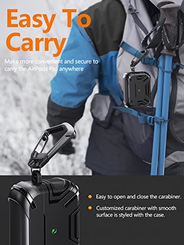 Caewous For Airpods Pro 2Nd/1St Generation Case Cover With Keychain, Secure Lock Clip Carbon Fiber Airpods Pro Case, Full Body Shockproof Protective Case For New Apple Airpods Pro [Front Led Visible] #TOP3