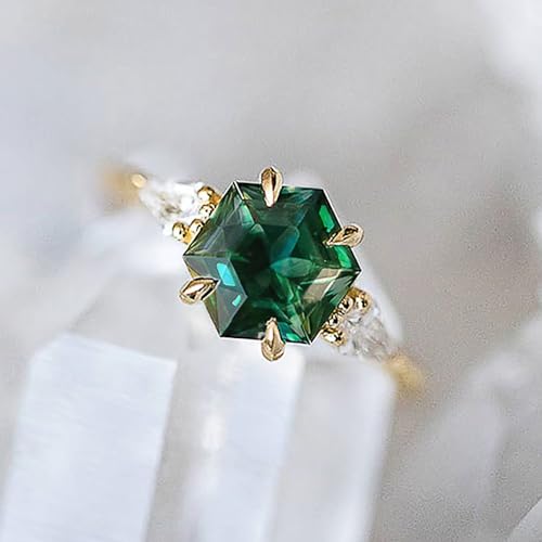 Fashion Geometric Green CZ Proposal Ring Lady Luxury Engagement Jewelry