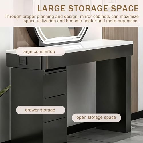 HHEvergreenEnsemble Black Beauty Salon Station for Hair Stylist (Adjustable Chair)(Round HD LED Mirror)(Desk & Storage Cabinet), Barber Station with Modern Minimalist Style - Image 5